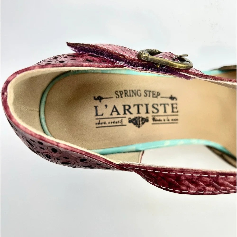 L'Artiste Spring Step Parchetta Blum Blue Multi Leather Heels Shoes 38 US 7.5-8
